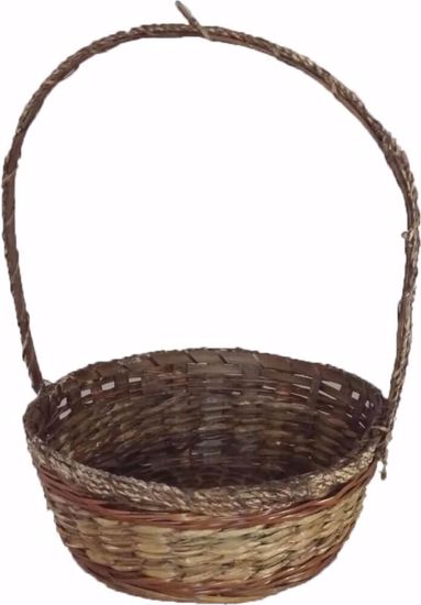 Picture of 10" Round Bamboo Basket with Handle-Stained Weave (Hard Liner Incl.)