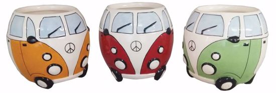 Picture of 3 Assorted Ceramic Round VW Bus Planter 3"