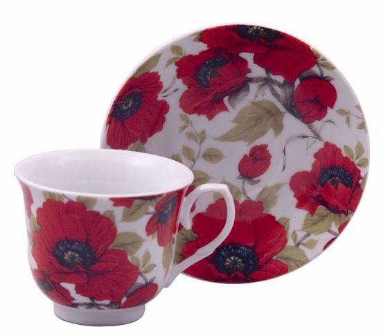 Picture of Red Poppy Porcelain Teacup & Saucer