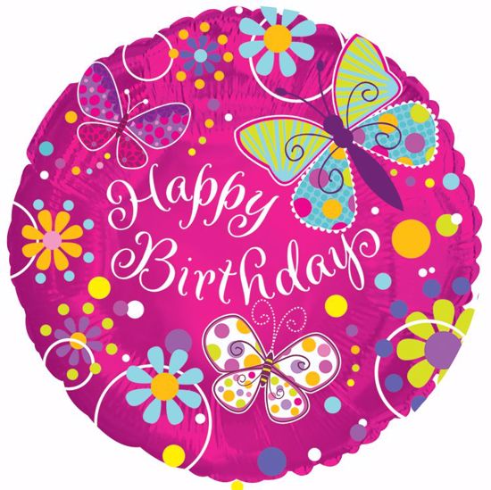 Picture of 17" 2-Sided Foil Balloon: Happy Birthday Butterfly Sparkle