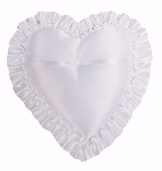 Picture of White Heart Ring Pillow W/Ribbon Ruffled Edge