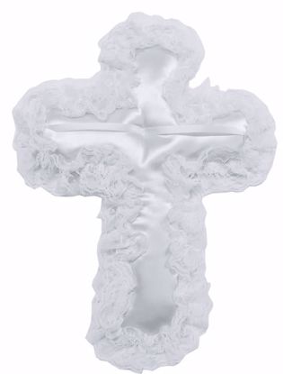 Picture of White Cross Pillow W/ Lace Edge