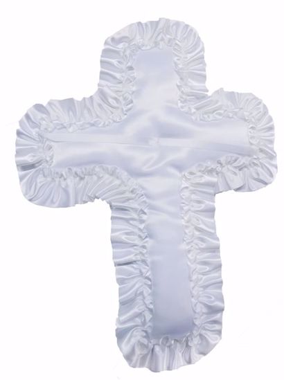 Picture of White Cross Pillow with Ruffled Satin Edge