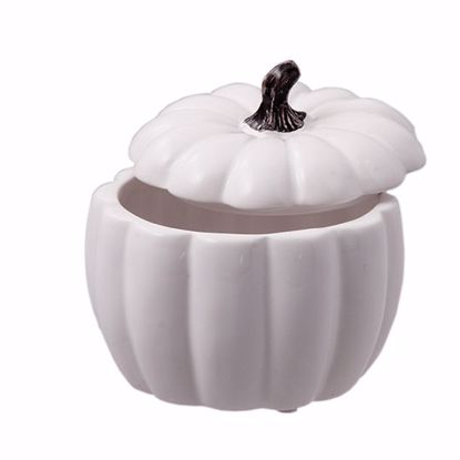 Picture of White Pumpkin Pot W/Lid 3.75"