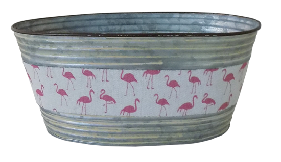Picture of Pink Flamingo Galvanized Oval Planter 9.25"