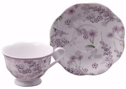 Picture of Purple Floral Porcelain Teacup & Saucer