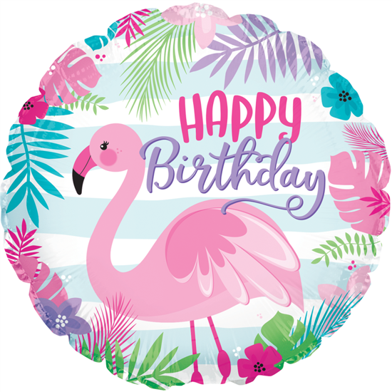 Picture of 17" 2-Sided Foil Balloon: Happy Birthday Flamingo