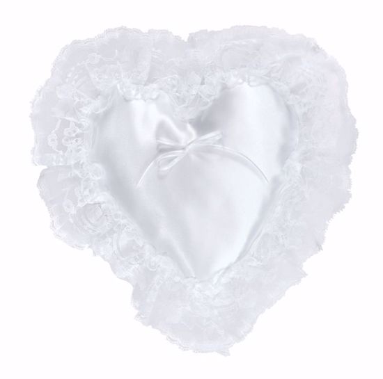 Picture of White Heart Ring Pillow W/Lace Edge
