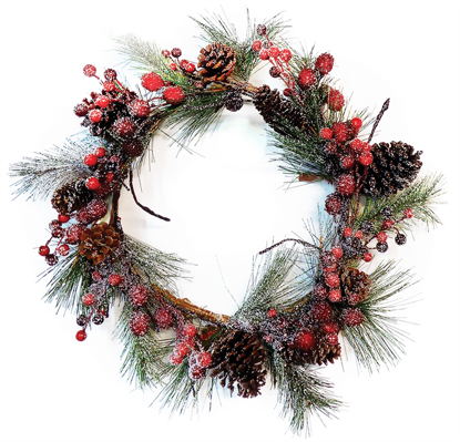 Picture of Festive Winter Wreath-Frosted Raspberries & Pinecones (18")