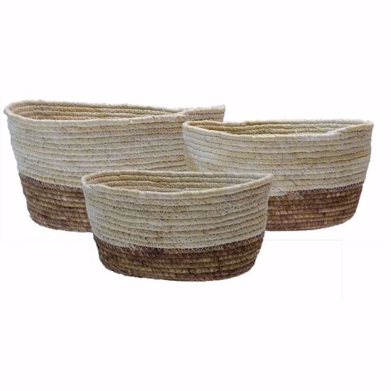 Picture of Lined Sew Walnut Weave Baskets (Set of 3)-Two-Tone Natural