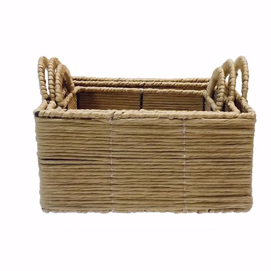 Picture of Binded Twisted Paper Rectangle Baskets (Set of 3)-Natural