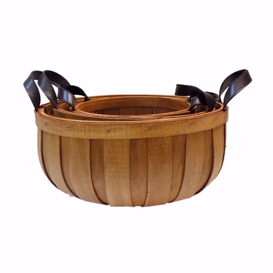 Picture of Lined Round Sorrento Wood Basket Set with Ear Handle-Natural (3 sizes)