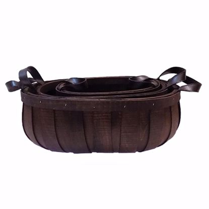 Picture of Lined Oval Walnut Wood Basket Set with Ear Handles-Dark Stain (3 sizes)