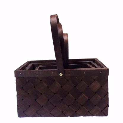 Picture of Rectangle Walnut Wood Basket Set with Drop Handle-Dark Stain (3 sizes, Hard Liner Incl.)