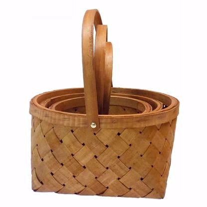 Picture of Lined Sorrento Wood Basket Set with Drop Handle-Light Stain (3 sizes, Hard Liner Incl.)