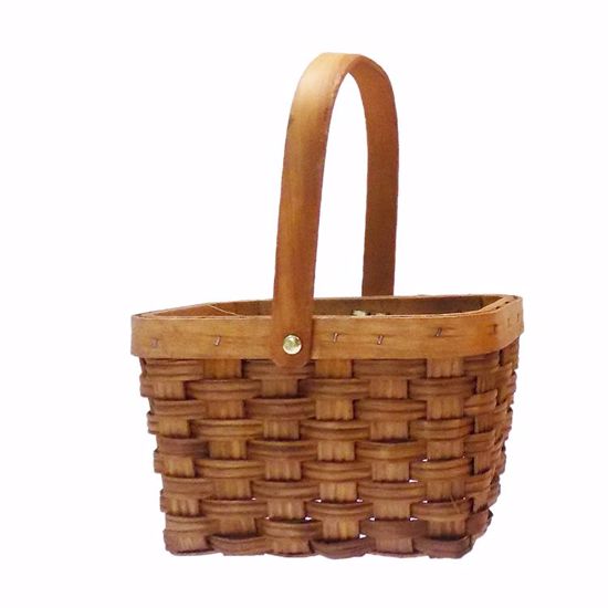 Picture of 6.5" Lined Rectangular Sorrento Wood Basket with Drop Handle-Light Stain
