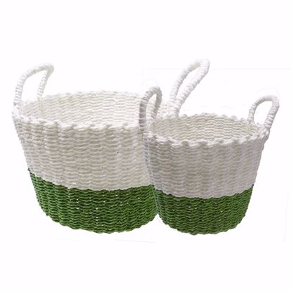 Picture of Twisted Paper Basket with Ear Handles Set-Two-Tone White & Green (2 Sizes - Hard Liner Incl.)