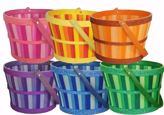 Picture of Round Chipwood Basket w/Bale Handle Assortment (6 Bright Tone Glitter)