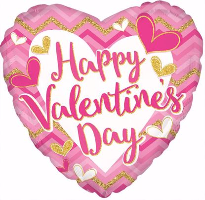 Picture of 17" 2-Sided Foil Balloon: Happy Valentine's Day Pink Chevron
