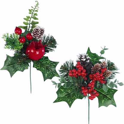 Picture of Holiday Christmas Cones/Sprigs Pick (8", 2 Assorted , Plastic)