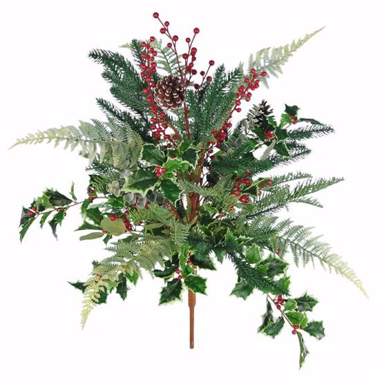 Picture of Festive Winter Super Bush-Fern, Holly, Berries, Pine, Pinecones (28", Plastic)