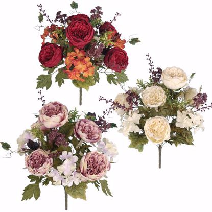 Picture of Cream, Purple and Red Mixed Floral Bush Assortment (3 Assorted, 14 Stems, 21")