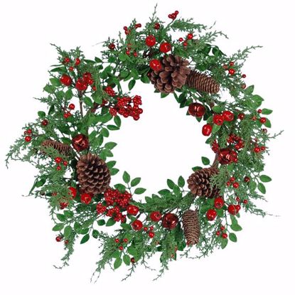 Picture of Festive Winter Wreath-Berries, Bells, Pinecones (20", Plastic)