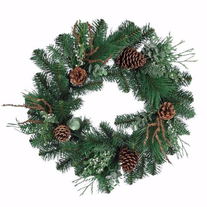 Picture of 20" Natural Pine Plastic Sprig Wreath W/Metal Base