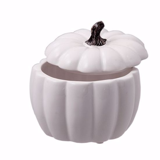 Picture of White Pumpkin Pot W/Lid 6.5"
