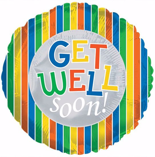 Picture of 17" 2-Sided Foil Balloon: Get Well Soon Stripes