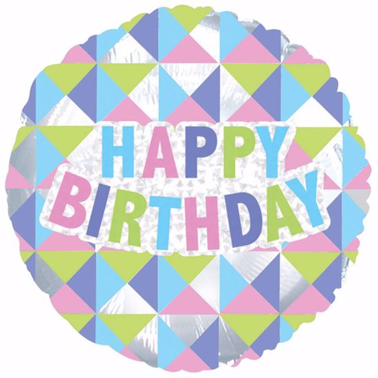 Picture of 17" 2-Sided Foil Balloon: Happy Birthday Geometric