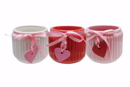 Picture of Pink, Red and White Ribbon with with Heart Planter  Assortment 3.5" 