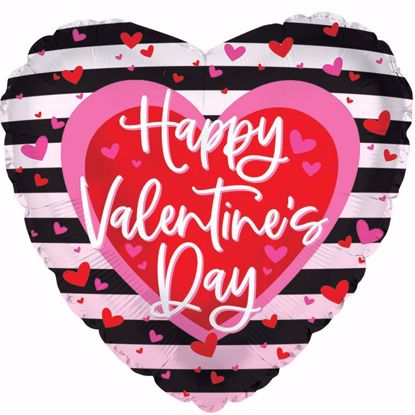 Picture of 17" 2-Sided Foil Balloon: Happy Valentine's Day Black Stripes