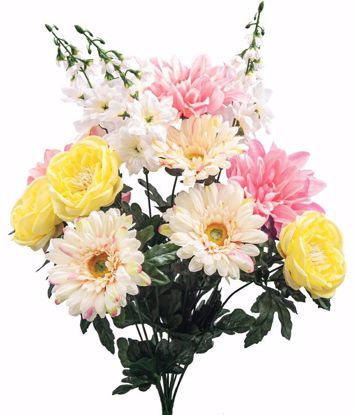 Picture of Cream, Pink & Yellow Dahlia Gerbera Delphinium Mixed Floral Bush (22.5")