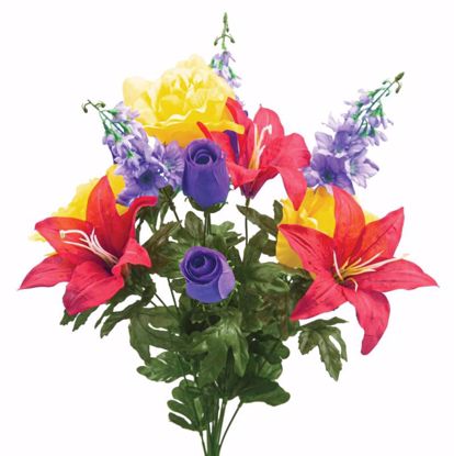 Picture of Pink, Purple and Yellow Tiger-Lily Rose Delphinium Mixed Floral Bush (23")