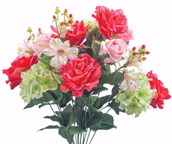 Picture of Coral and Pink Rose Hydrangea Alstroemeria Mixed Floral Bush (16 stems, 21")