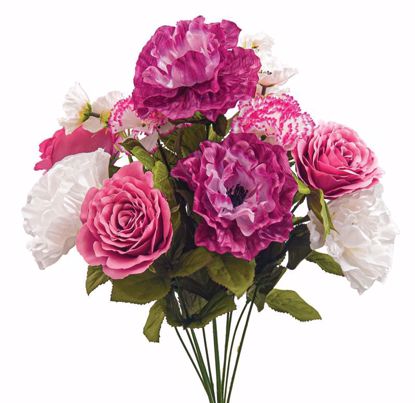 Picture of Magenta and White Rose Poppy Carnation Mixed Floral Bush (12 Stems, 20")
