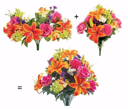 Picture of Orange and Pink Tiger Lily Rose Carnation Cymbidium Mixed Floral Bush (Bush-in-a-Bush. 23.5")