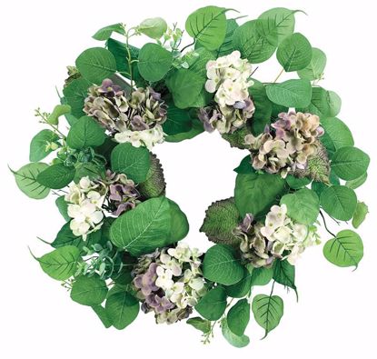 Picture of Cream and Mauve Hydrangea with Mixed Leaves Wreath (22")