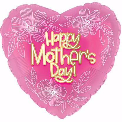 Picture of 17" 2-Sided Foil Balloon: Happy Mother's Day White Line Flowers