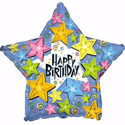 Picture of 17" 2-Sided Foil Balloon: Happy Birthday Stars