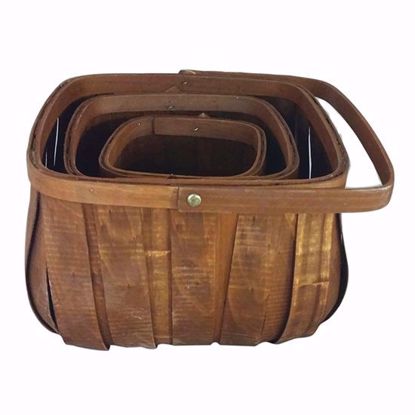 Picture of Square Chipwood Basket Set with Bale Handle -Stained (3 sizes, Hard Liner Incl.)