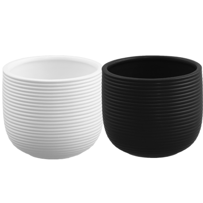 Picture of 2 Asst Black & White Ribbed Planter 4.25"