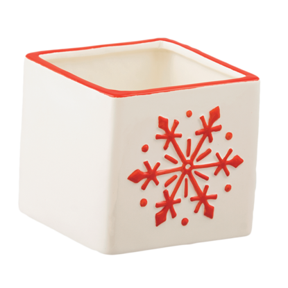Picture of Red and White Snowflake Square Planter 4"