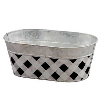 Picture of Black and White Gingham Oval Planter 9"