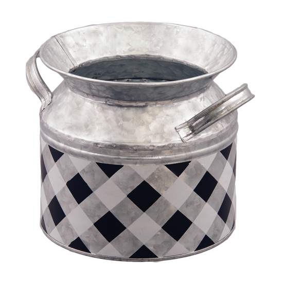 Picture of Black and White Gingham Milk Can Vase