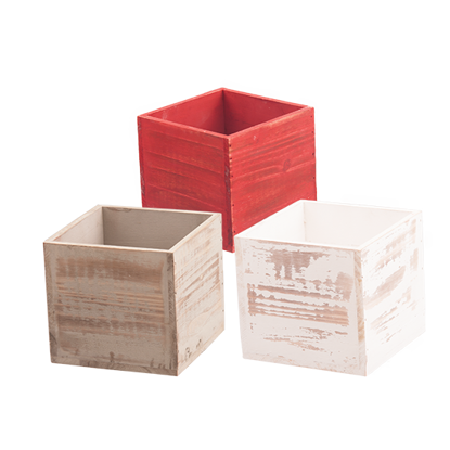 Picture of 3 Asst Gray, Red, White Wooden Planter 4"