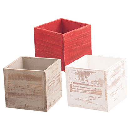 Picture of 3 Asst Gray, Red, White Wooden Planter 6"