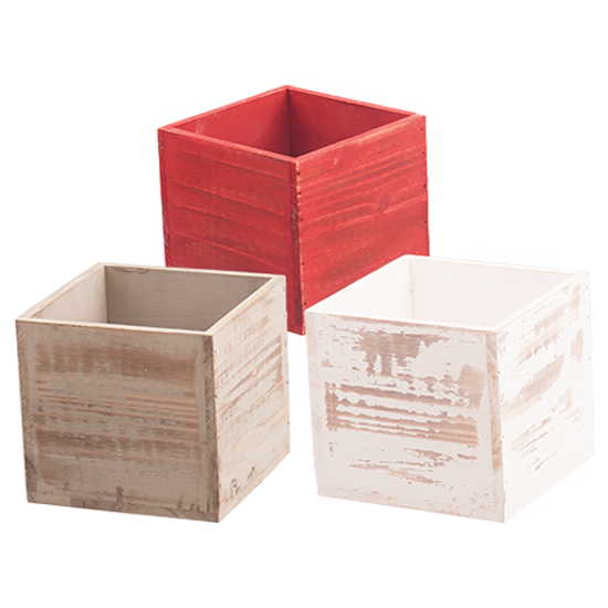 Picture of 3 Asst Gray, Red, White Wooden Planter 6"