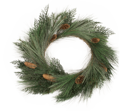 Picture of Evergreen Wreath-Mixed Pine with Cedar Cones (Plastic, 24")